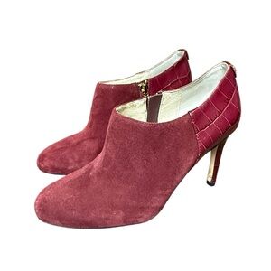Michael Kors Sammy Ankle Bootie Suede Heels Burgundy Zip Stiletto~Size 6.5 M